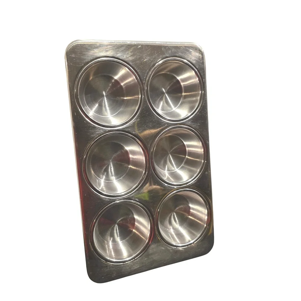 Vintage Revere Ware Stainless Steel 6 Cup Muffin Pan, Cupcake Tin #2516